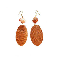 Load image into Gallery viewer, thecrochetbasket.com Leather-earring-brown-bead-oval
