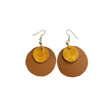 Load image into Gallery viewer, thecrochetbasket.com Leather-earring-brown-yellow-round
