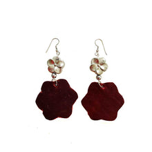 Load image into Gallery viewer, thecrochetbasket.com Leather-earring-dark-red--flower
