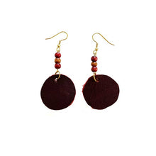 Load image into Gallery viewer, thecrochetbasket.com Leather-earring-dark-red--round
