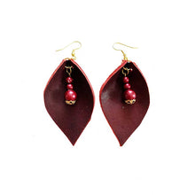 Load image into Gallery viewer, thecrochetbasket.com Leather-earring-dark-red-drop
