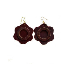Load image into Gallery viewer, thecrochetbasket.com Leather-earring-dark-red-round-jpg
