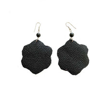 Load image into Gallery viewer, thecrochetbasket.com Leather-earring-black-flower-2