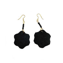 Load image into Gallery viewer, thecrochetbasket.com Leather-earring-black-flower