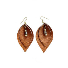 Load image into Gallery viewer, thecrochetbasket.com Leather-earring-brown-double-drop