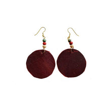 Load image into Gallery viewer, thecrochetbasket.com Leather-earring-dark-red-round
