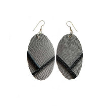Load image into Gallery viewer, thecrochetbasket.com Leather-earring-gray-black-oval