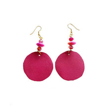 Load image into Gallery viewer, thecrochetbasket.com Leather-earring-pink-beads--round