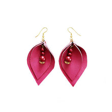 Load image into Gallery viewer, thecrochetbasket.com Leather-earring-pink-double-drop