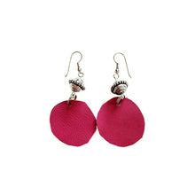 Load image into Gallery viewer, thecrochetbasket.com Leather-earring-pink-round