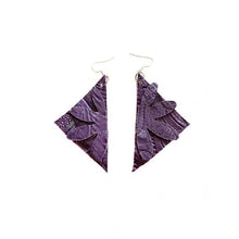 Load image into Gallery viewer, thecrochetbasket.com Leather-earring-purple-triangle
