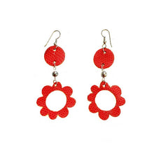 Load image into Gallery viewer, thecrochetbasket.com Leather-earring-red-flower-round