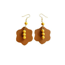 Load image into Gallery viewer, thecrochetbasket.com Leather-earring-yellow-flower