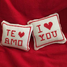 Load image into Gallery viewer, Cross stitch I love you te amo valentine gift pillow