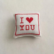 Load image into Gallery viewer, cross stitch I love you valentine gift pillow